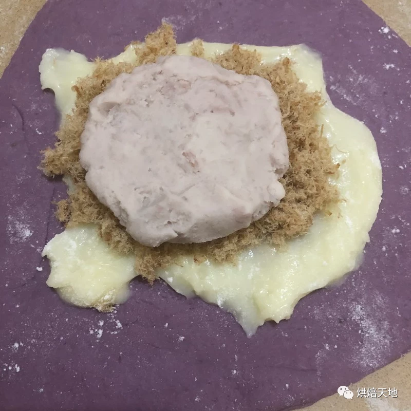 夢幻的紫薯軟歐包（內餡有麻薯，肉鬆，芋泥）配麻薯做法～